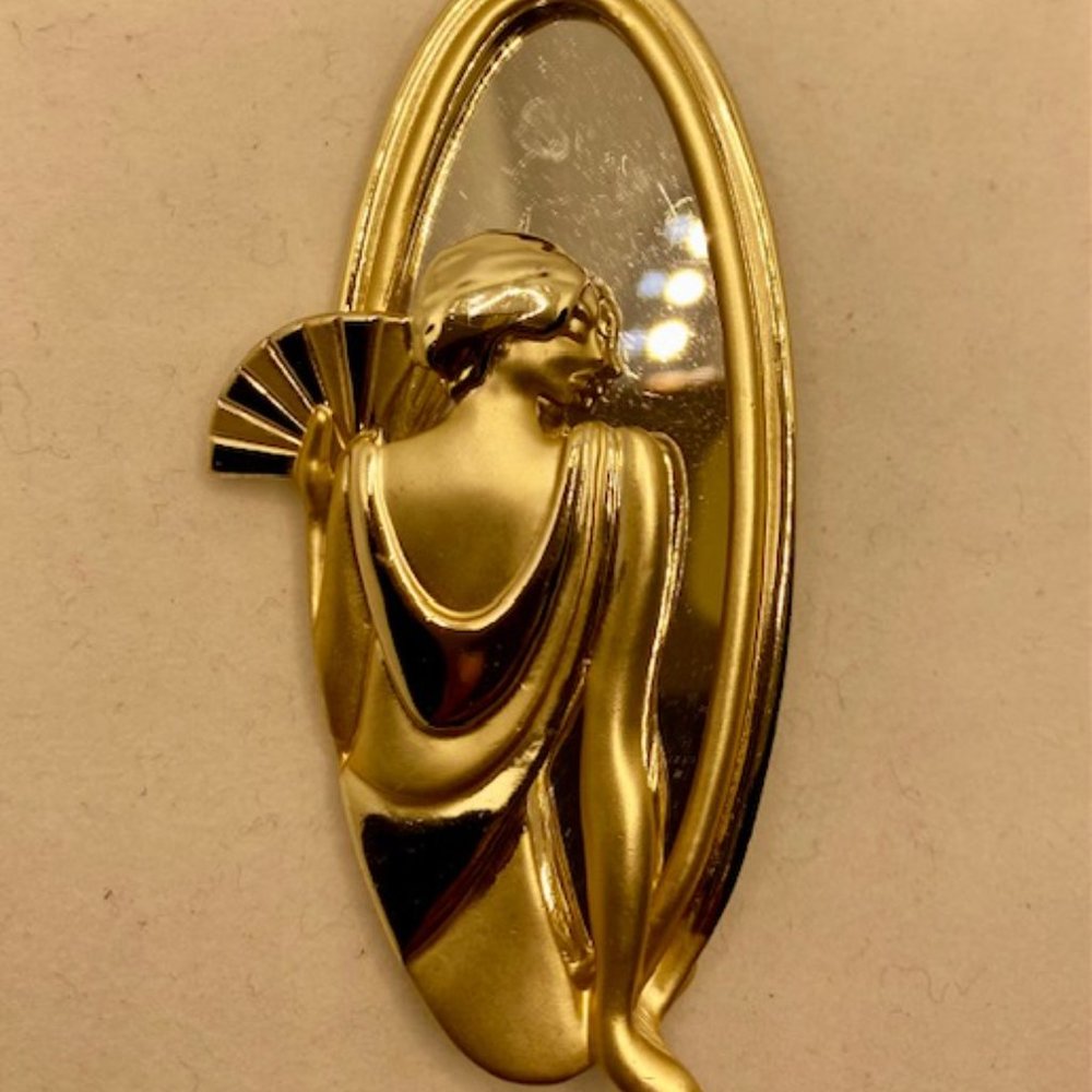 Vintage Brooch AJC Art Deco Lady In Gold